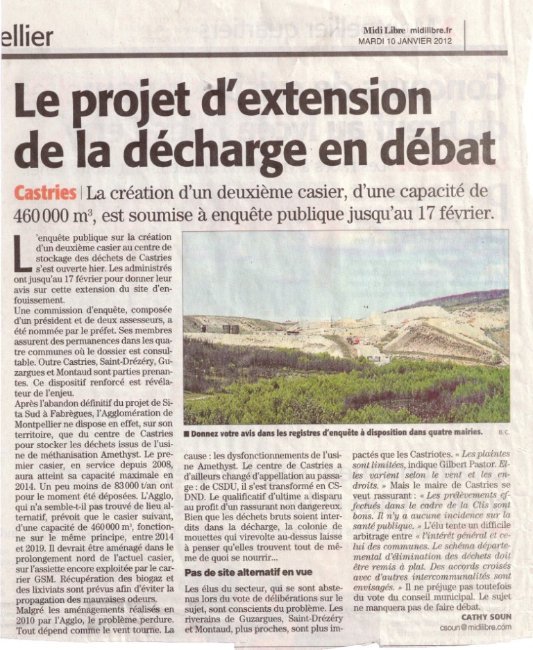 DECHARGE article Midi Libre 10 Janvier 2012
